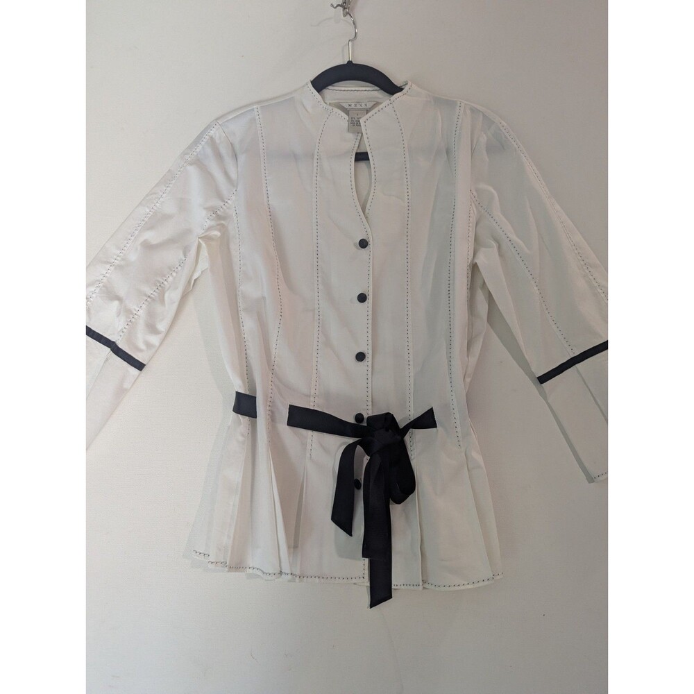 Nexx Vintage Womens Blouse Sz Large With Belt Classic Preppy Quiet Luxury